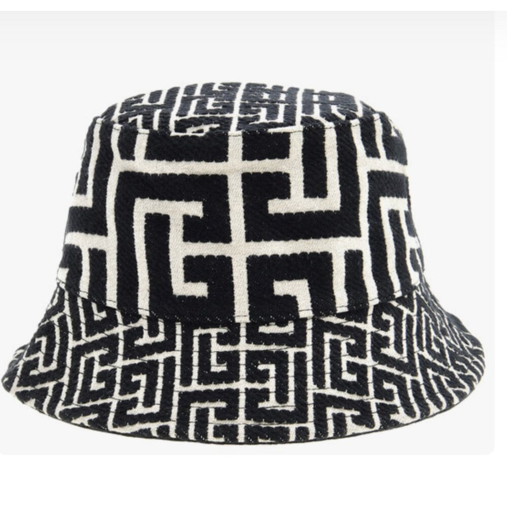 Balmain Men's Monogram Jacquard Logo Patch Bucket Hat, Size 2 Brand New